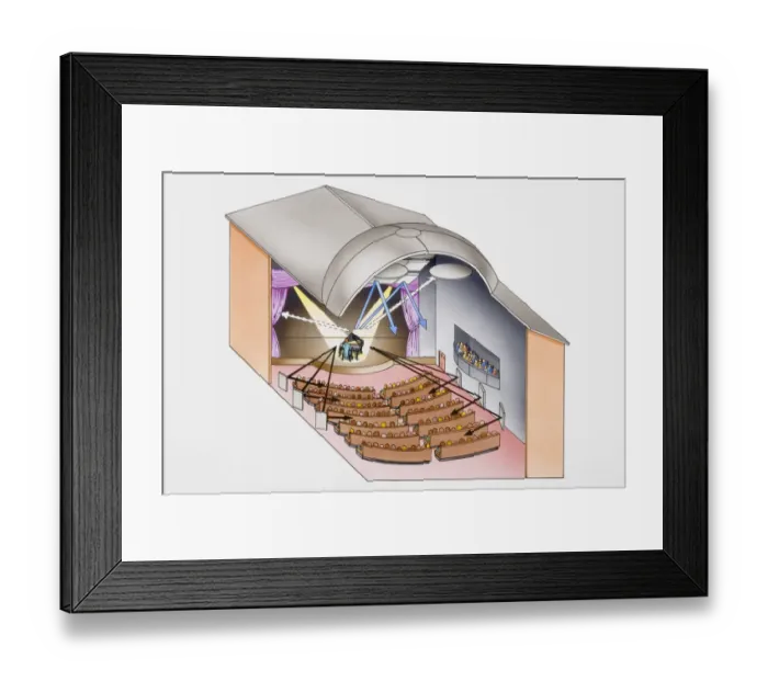 Framed Print : Concert hall, cross-section illustrating reflection and absorption of sound Framed Print : Concert hall, cross-section illustrating reflection and absorption of sound