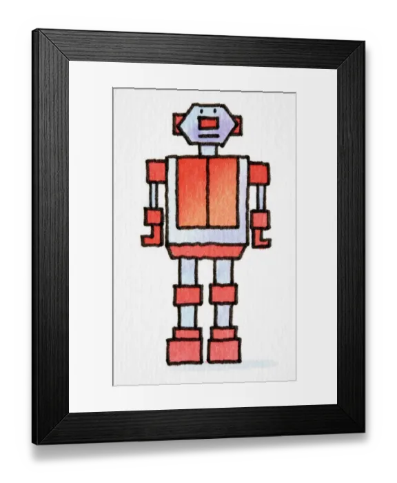 Framed Print : Cartoon depiction of red and blue robot Framed Print : Cartoon depiction of red and blue robot