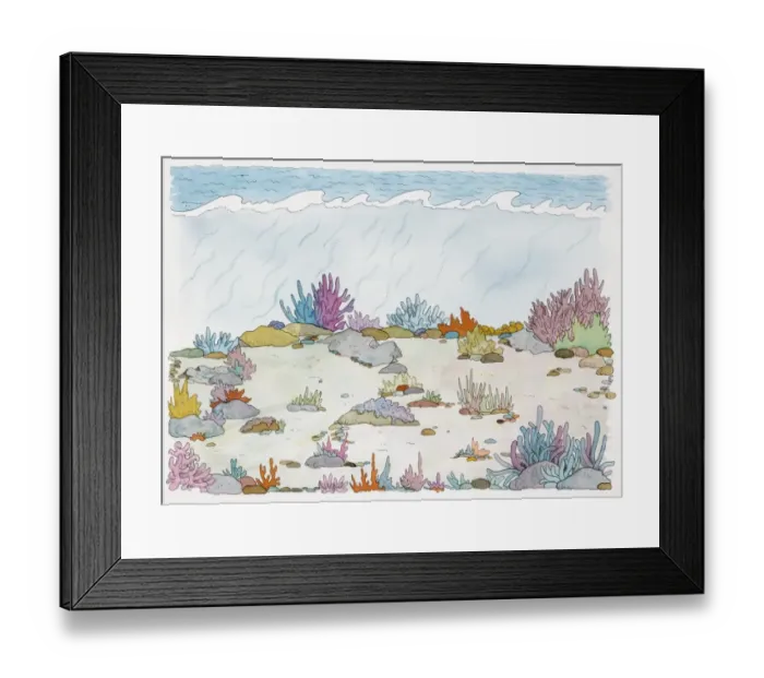 Framed Print : Subterranean cross-section view revealing colourful vegetation growing on seabed Framed Print : Subterranean cross-section view revealing colourful vegetation growing on seabed