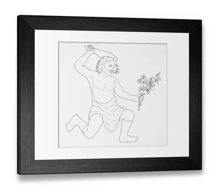 Framed Print : Hercules hurling a club over his head while holding the snake Draco by the tail in his other hand, side view Framed Print : Hercules hurling a club over his head while holding the snake Draco by the tail in his other hand, side view