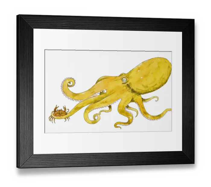 Framed Print : Green Octopus gripping crab in one of its tentacles Framed Print : Green Octopus gripping crab in one of its tentacles