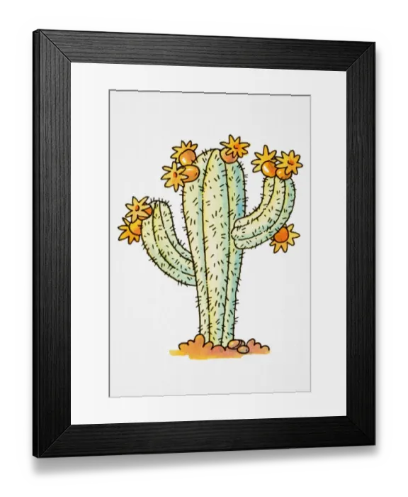 Framed Print : Cartoon, desert cactus in bloom Framed Print : Cartoon, desert cactus in bloom