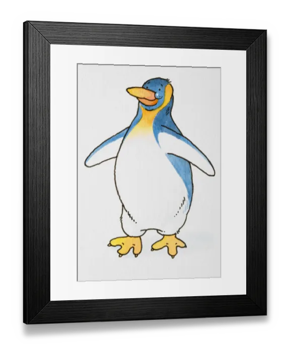 Framed Print : Cartoon, smiling penguin standing and flapping its wings Framed Print : Cartoon, smiling penguin standing and flapping its wings