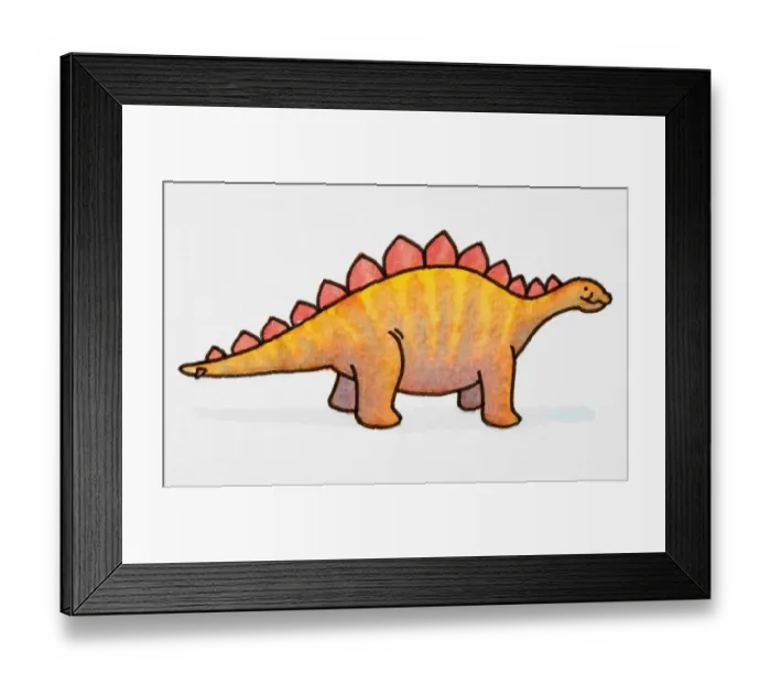 Framed Print : Cartoon, orange dinosaur with red spikes, side view Framed Print : Cartoon, orange dinosaur with red spikes, side view