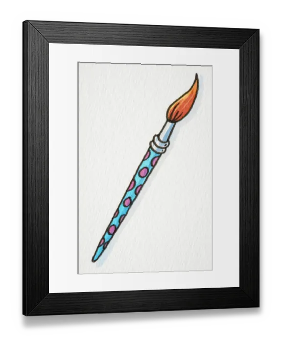 Framed Print : Paintbrush, green handle with purple dots Framed Print : Paintbrush, green handle with purple dots