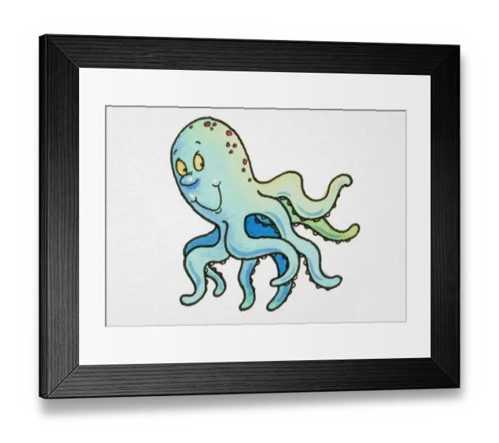 Framed Print : Cartoon, smiling green Octopus Framed Print : Cartoon, smiling green Octopus