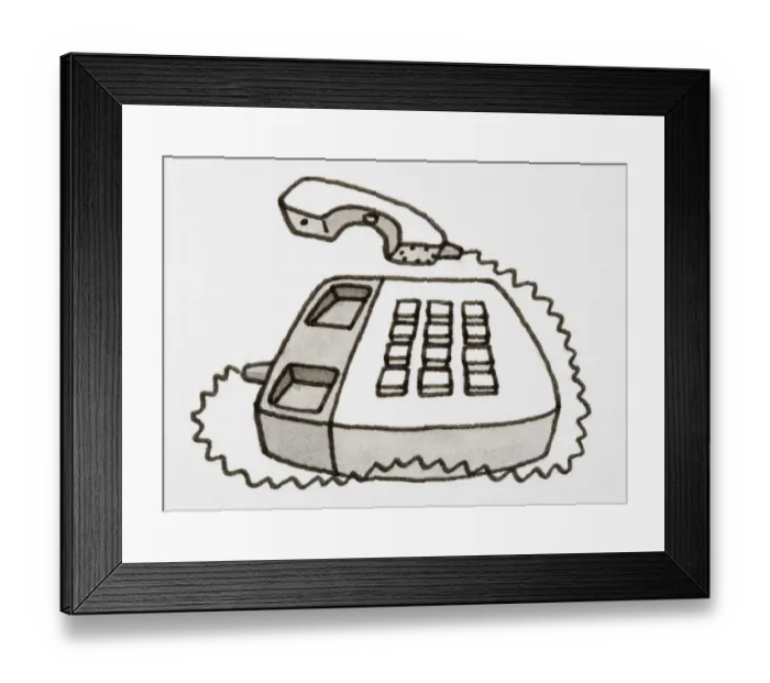 Framed Print : Cartoon, button telephone with receiver off the hook Framed Print : Cartoon, button telephone with receiver off the hook