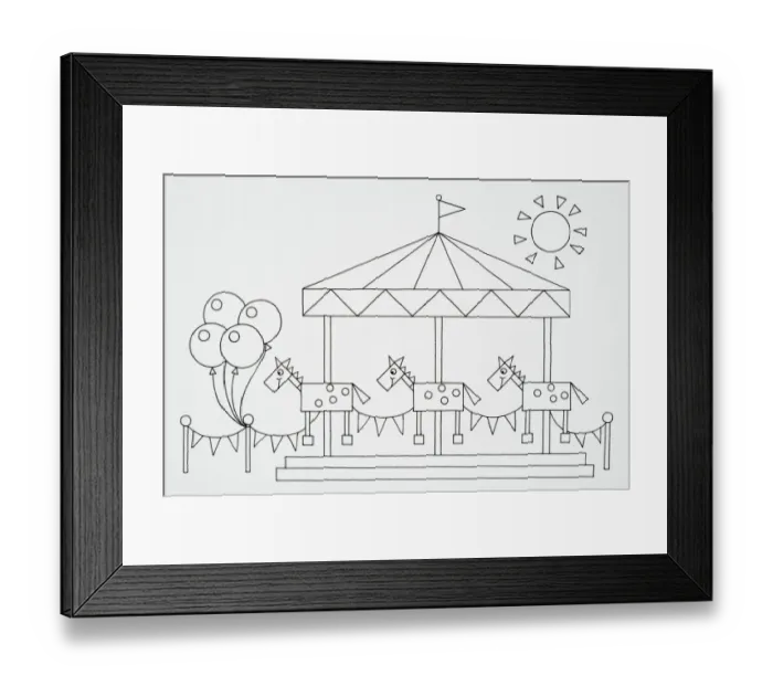 Framed Print : Funfair horse carousel, line drawing Framed Print : Funfair horse carousel, line drawing