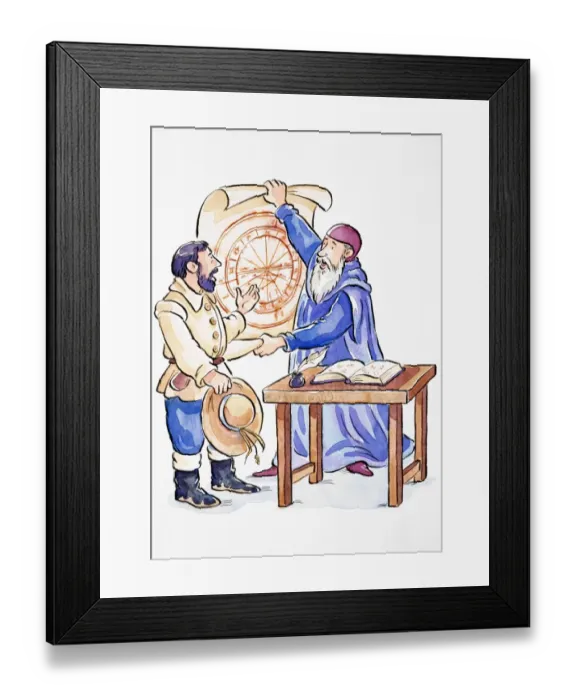 Framed Print : Astrologer delivering weather forecast to a farmer, side view Framed Print : Astrologer delivering weather forecast to a farmer, side view