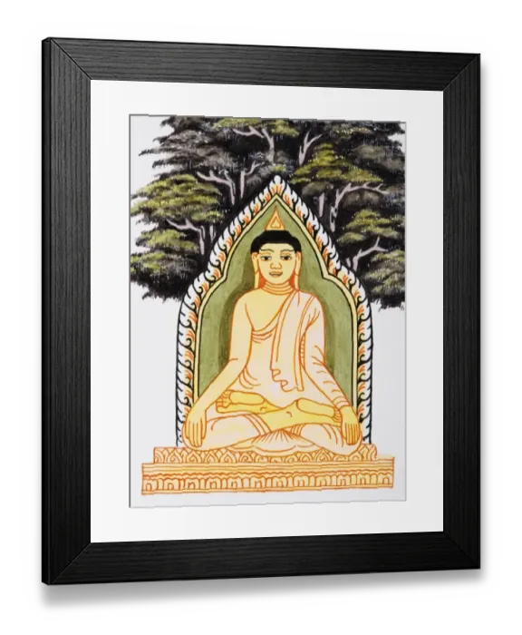 Framed Print : Illustration, Buddha seated in shrine Framed Print : Illustration, Buddha seated in shrine