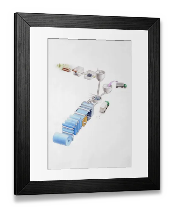 Framed Print : Diagram of a paper making factory Framed Print : Diagram of a paper making factory