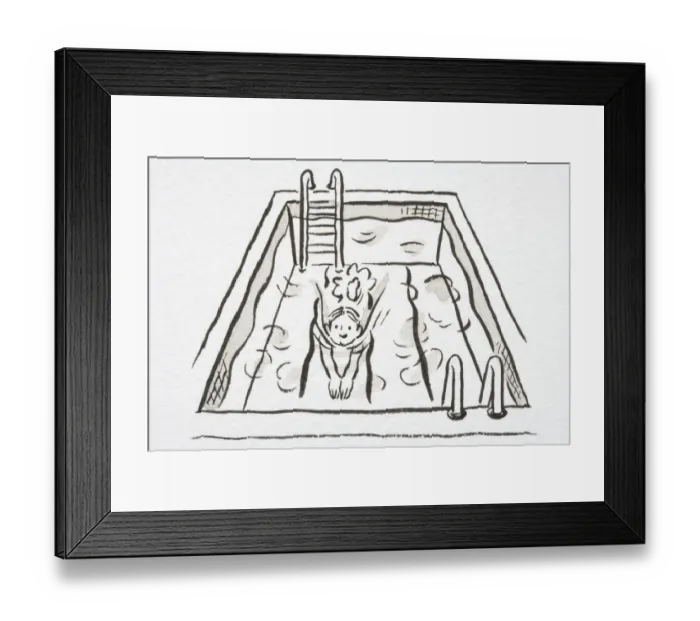 Framed Print : Illustration, girl inside swimming pool surging forward with both arms stretched in front of her, elevated view Framed Print : Illustration, girl inside swimming pool surging forward with both arms stretched in front of her, elevated view