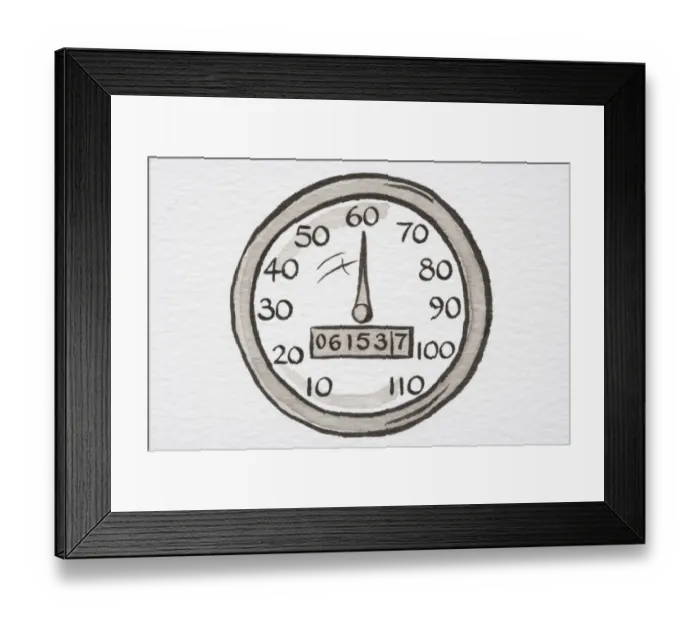 Framed Print : Illustration, speedometer showing miles per hour and odometer showing miles travelled Framed Print : Illustration, speedometer showing miles per hour and odometer showing miles travelled