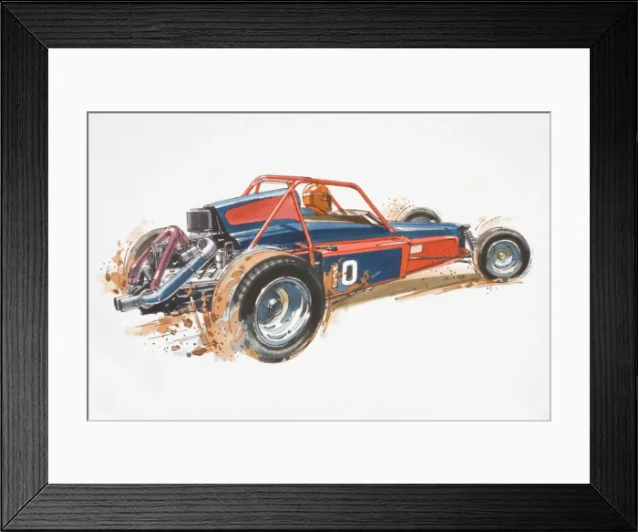 Framed Print : Illustration, Desert Racer being driven over sandy ground, single-seater buggy with red roll-cage, side view Framed Print : Illustration, Desert Racer being driven over sandy ground, single-seater buggy with red roll-cage, side view