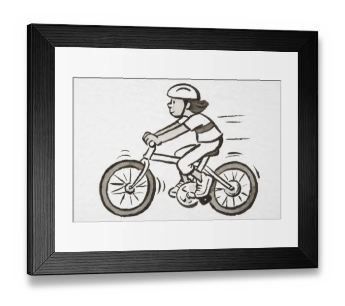 Framed Print : Illustration, girl wearing helmet riding bicycle, side view Framed Print : Illustration, girl wearing helmet riding bicycle, side view