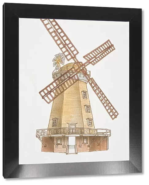 Illustration, Smock Mill, traditional four-armed windmill