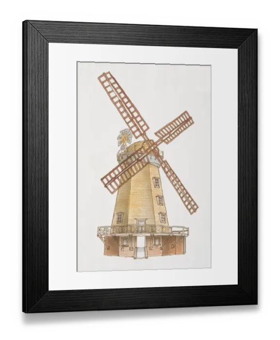 Framed Print : Illustration, Smock Mill, traditional four-armed windmill Framed Print : Illustration, Smock Mill, traditional four-armed windmill