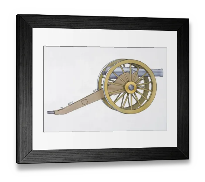 Framed Print : Illustration, cannon mounted on vehicle consisting of axle and two wheels Framed Print : Illustration, cannon mounted on vehicle consisting of axle and two wheels