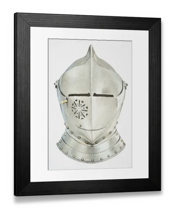 Framed Print : Illustration, knights metal helmet, front view Framed Print : Illustration, knights metal helmet, front view
