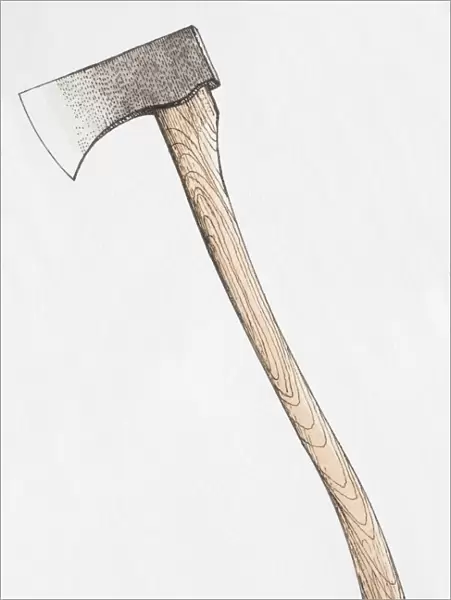 Illustration, axe with wooden handle