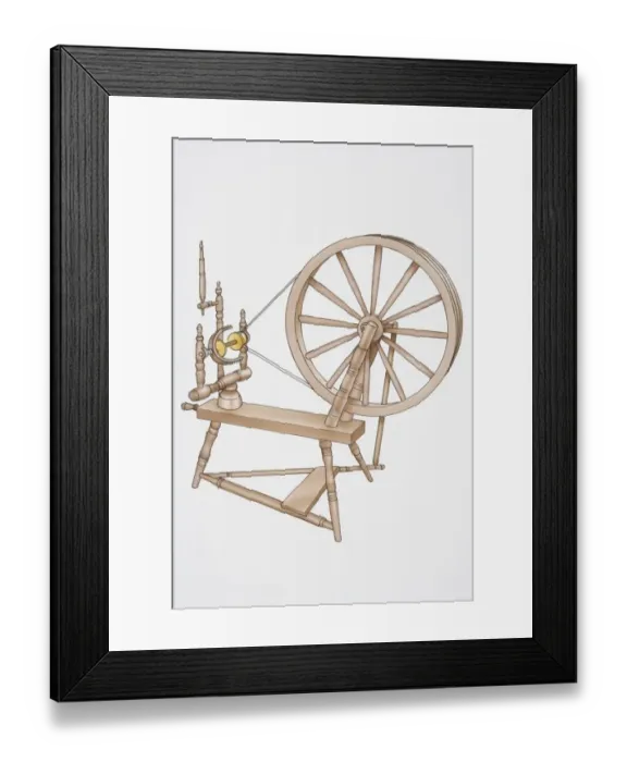 Framed Print : Illustration, wooden spinning wheel Framed Print : Illustration, wooden spinning wheel