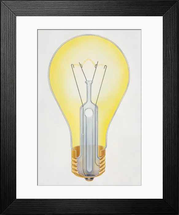 Framed Print : Illustration, cross-section diagram of screw-fitting light bulb Framed Print : Illustration, cross-section diagram of screw-fitting light bulb