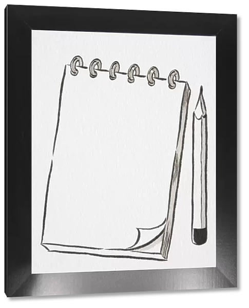 Illustration, spiral notepad with pencil