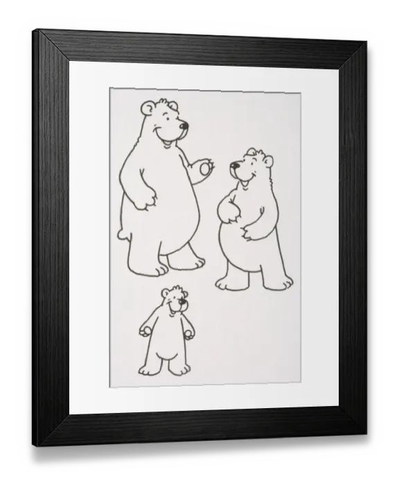 Framed Print : Illustration, three bears standing together Framed Print : Illustration, three bears standing together