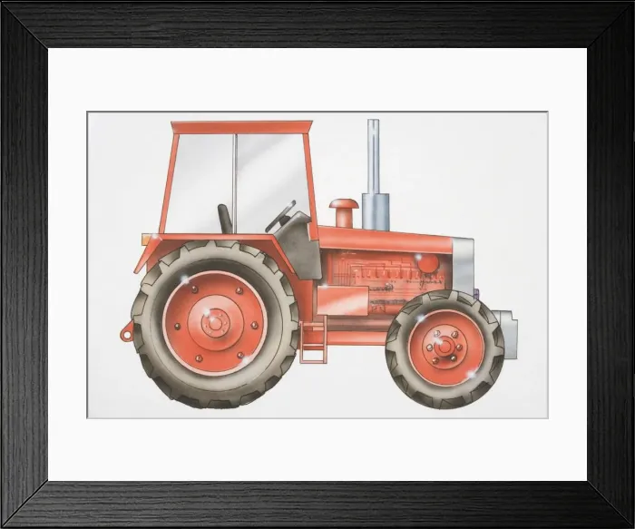 Framed Print : Illustration, red tractor, side view Framed Print : Illustration, red tractor, side view