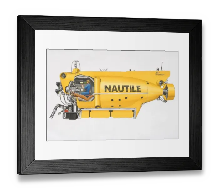 Framed Print : Illustration, the Nautile, yellow manned submersible owned by French Research Institute for Exploitation of the Sea, side view Framed Print : Illustration, the Nautile, yellow manned submersible owned by French Research Institute for Exploitation of the Sea, side view