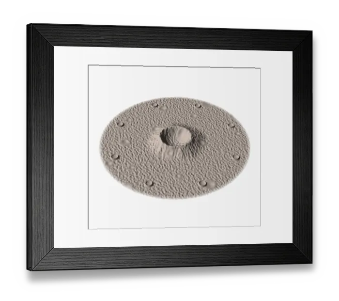 Framed Print : Primary crater surround by a ring of secondary craters, digital illustration Framed Print : Primary crater surround by a ring of secondary craters, digital illustration