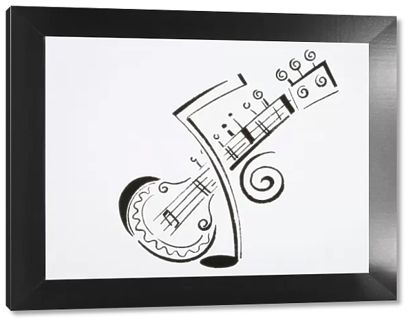 Illustration, sitar and musical note