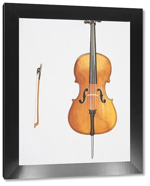 Illustration, cello and bow