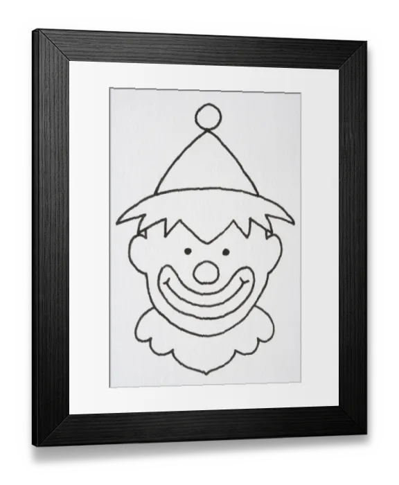 Framed Print : Illustration, head of smiling clown in cone hat Framed Print : Illustration, head of smiling clown in cone hat