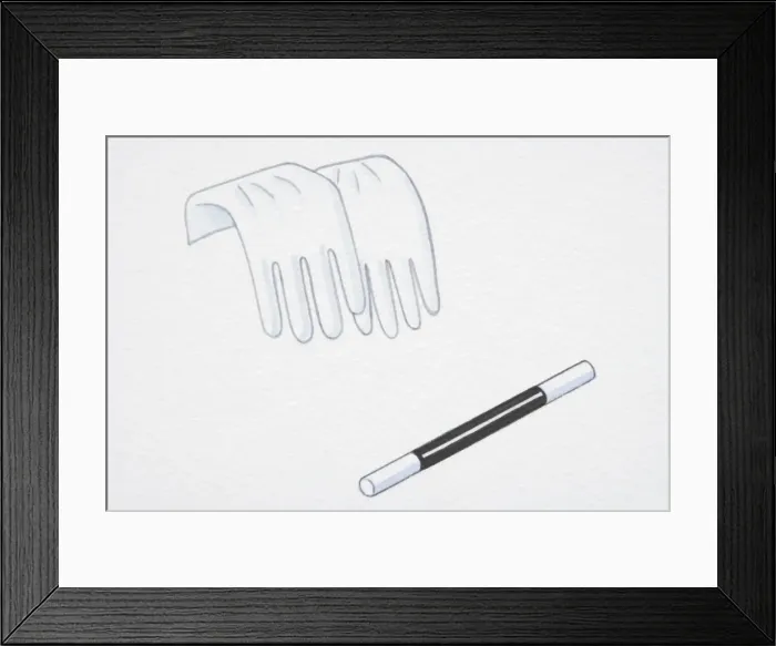Framed Print : Illustration, magicians wand and pair of white gloves Framed Print : Illustration, magicians wand and pair of white gloves