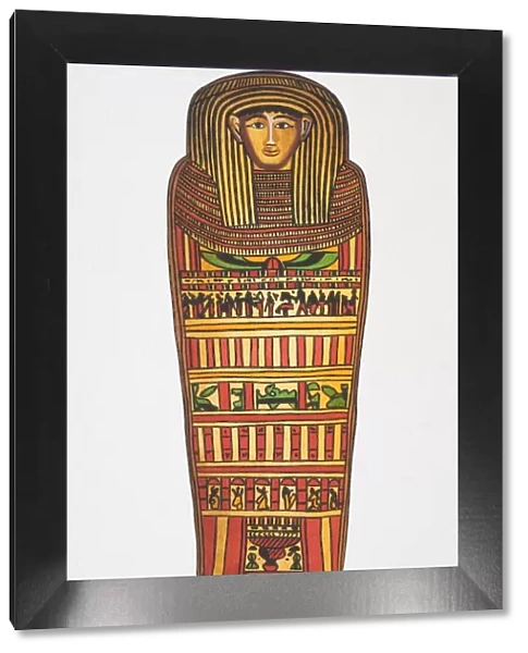 Illustration, painted Egyptian mummy coffin