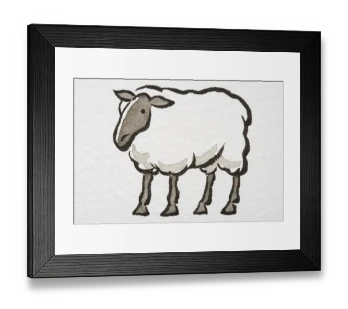 Framed Print : Illustration, standing Sheep, side view Framed Print : Illustration, standing Sheep, side view