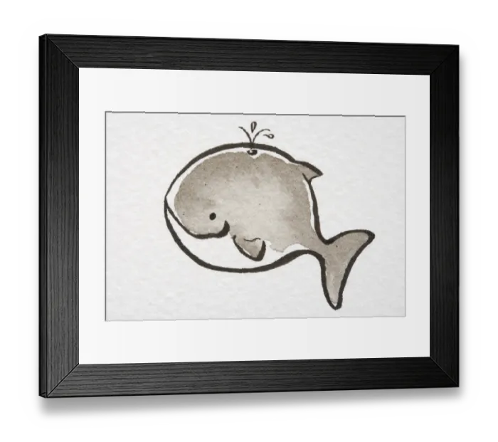 Framed Print : Illustration, smiling Whale spouting water from its blow hole, side view Framed Print : Illustration, smiling Whale spouting water from its blow hole, side view
