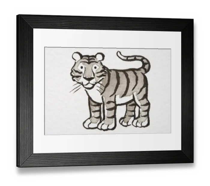 Framed Print : Illustration, Tiger cub standing with its tail curled up, side view Framed Print : Illustration, Tiger cub standing with its tail curled up, side view