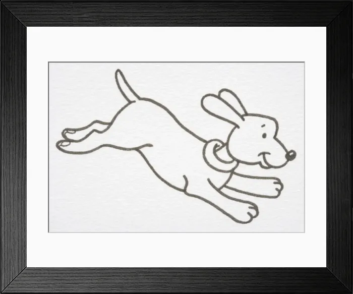 Framed Print : Illustration, smiling Dog leaping forward with outstretched legs, side view Framed Print : Illustration, smiling Dog leaping forward with outstretched legs, side view