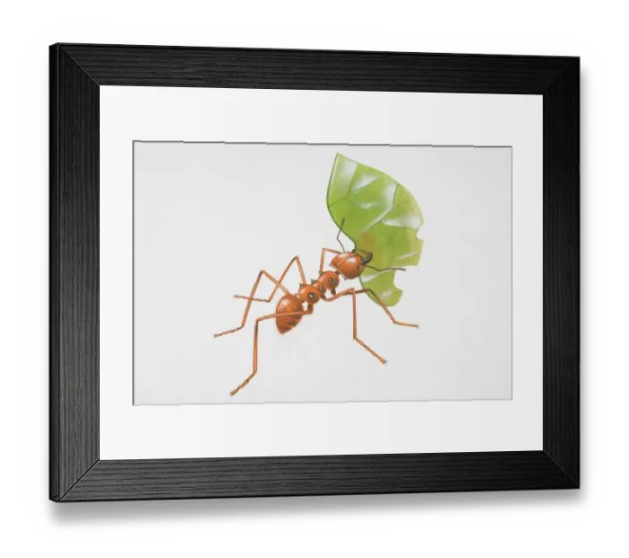 Framed Print : Illustration, red Leafcutter Ant (Atta sp. ) carrying partially eaten leaf in its mouth, side view Framed Print : Illustration, red Leafcutter Ant (Atta sp. ) carrying partially eaten leaf in its mouth, side view