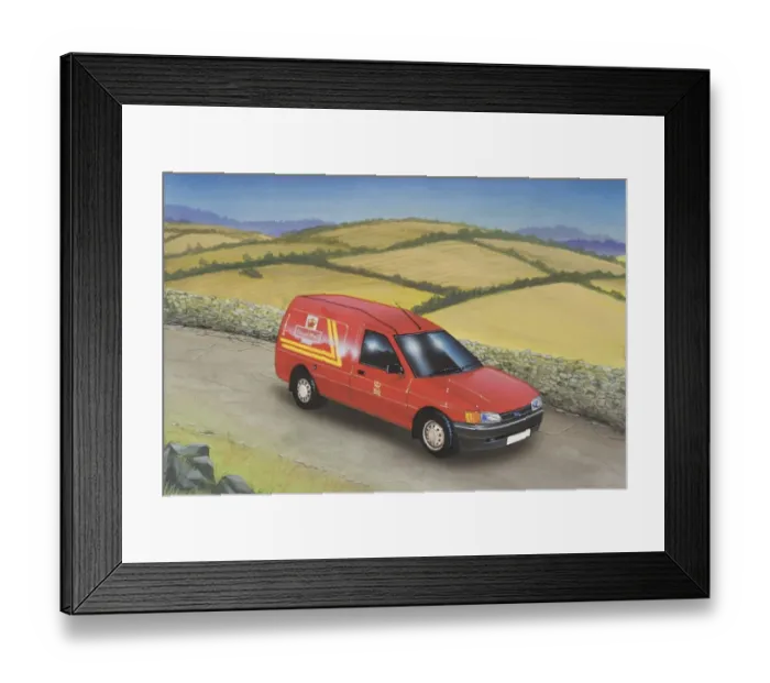 Framed Print : Mail delivery vehicle driving along narrow country lane Framed Print : Mail delivery vehicle driving along narrow country lane