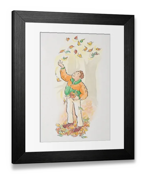 Framed Print : Man throwing autumn leaves in the air Framed Print : Man throwing autumn leaves in the air