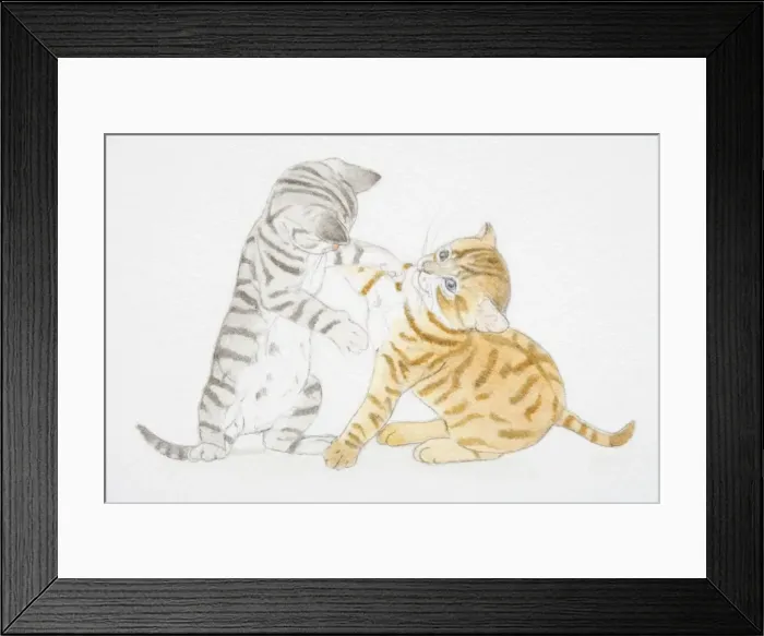 Framed Print : Illustration, two tabby kittens playing Framed Print : Illustration, two tabby kittens playing