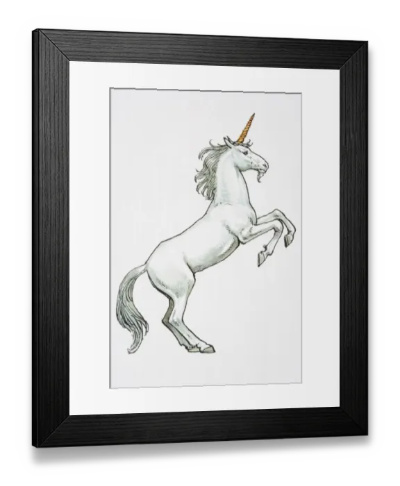 Framed Print : Illustration, unicorn standing on hind legs Framed Print : Illustration, unicorn standing on hind legs