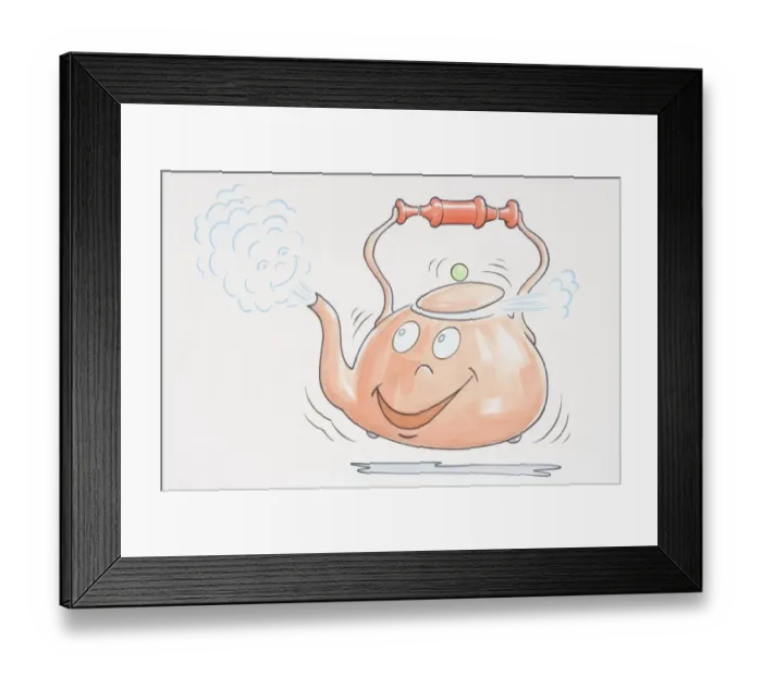 Framed Print : Smiling boiling whistling kettle Framed Print : Smiling boiling whistling kettle