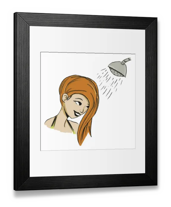 Framed Print : Girl with long ginger hair flipped over her face having a shower Framed Print : Girl with long ginger hair flipped over her face having a shower