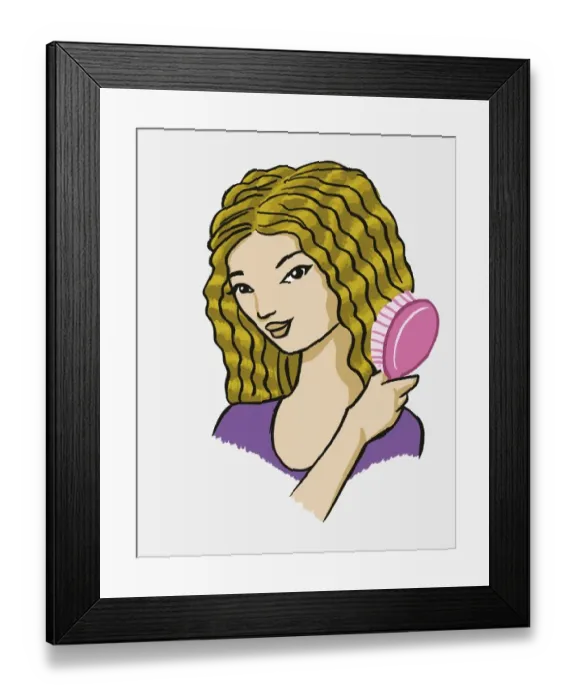 Framed Print : Girl brushing her long wavy hair Framed Print : Girl brushing her long wavy hair