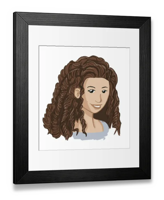 Framed Print : Head of girl with long brown hair dressed in ringlets