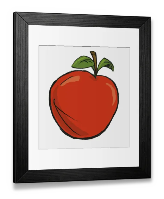 Framed Print : Malus pumila, ripe red apple with stalk and two leaves on top Framed Print : Malus pumila, ripe red apple with stalk and two leaves on top